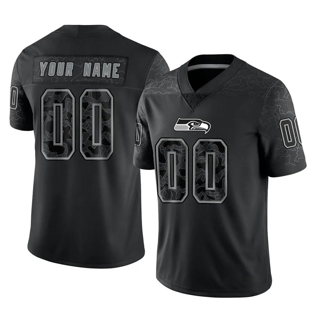 Mdoa Custom S.Seahawks Black Limited Reflective Home Game Any Name & Numbers Stitched Jerseys