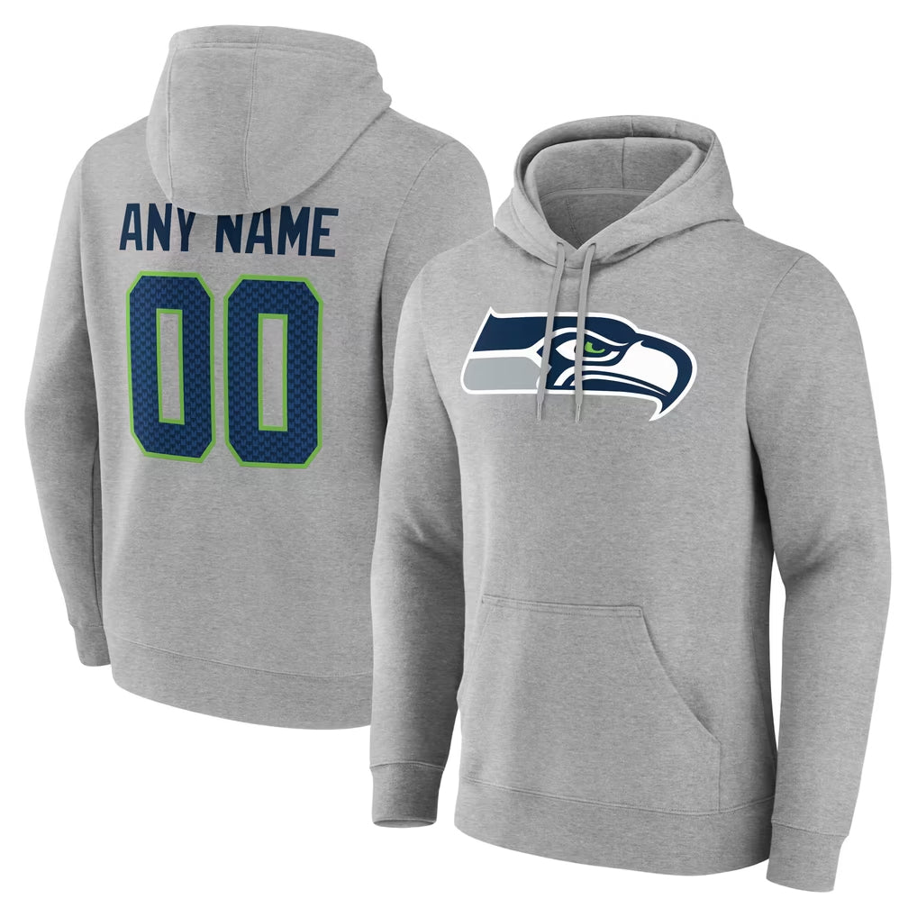Mdoa Custom S.Seahawks Gray LOGO Pullover Hoodies Game Any Name & Numbers Stitched Jerseys