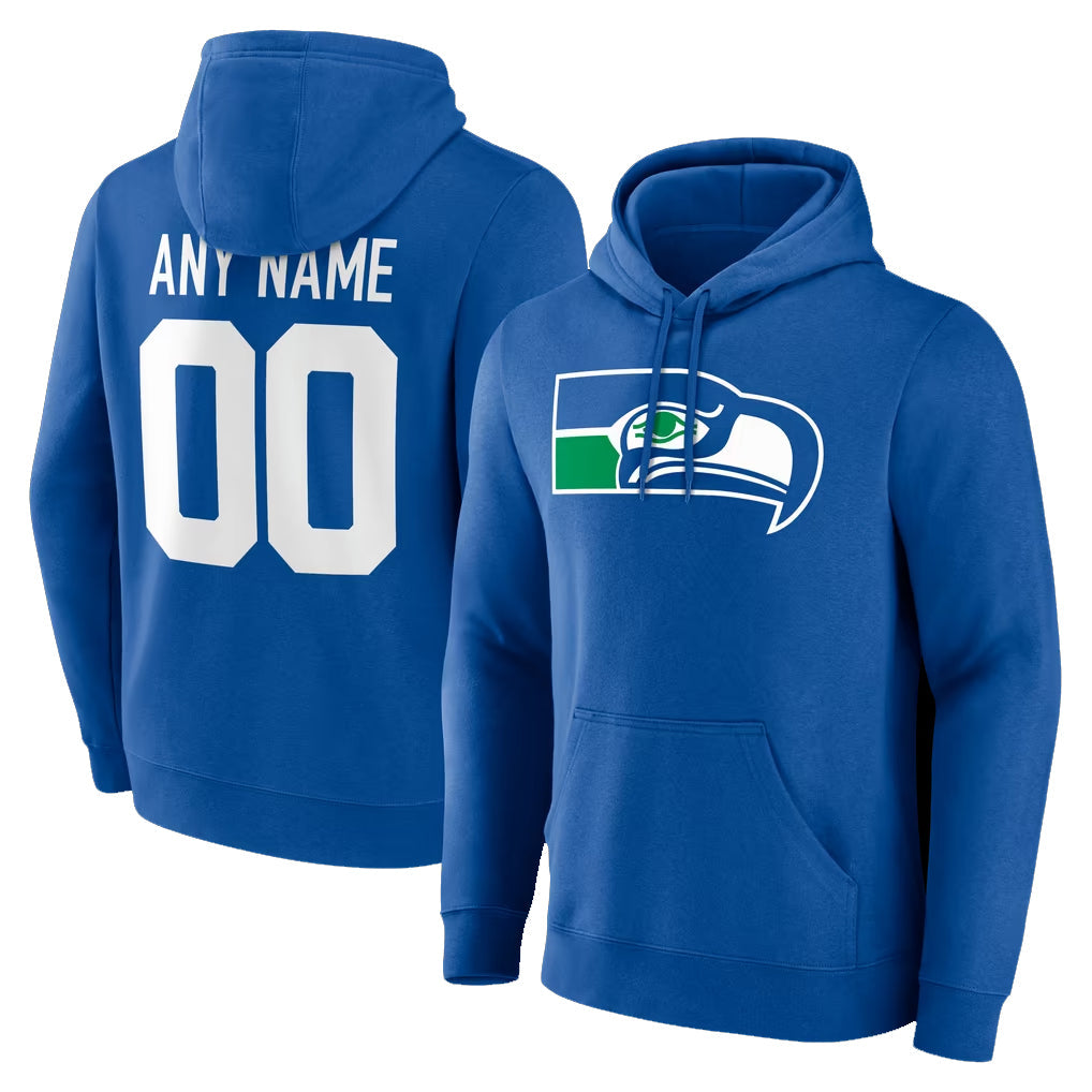 Mdoa Custom S.Seahawks Royal LOGO Pullover Hoodies Game Any Name & Numbers Stitched Jerseys