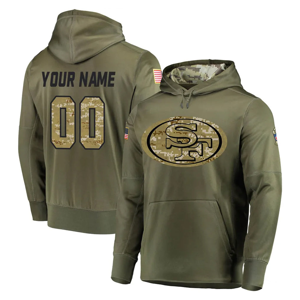 Mdoa Custom SF.49ers Olive Salute to Service Pullover Hoodie Home Game Any Name & Numbers Stitched Jerseys