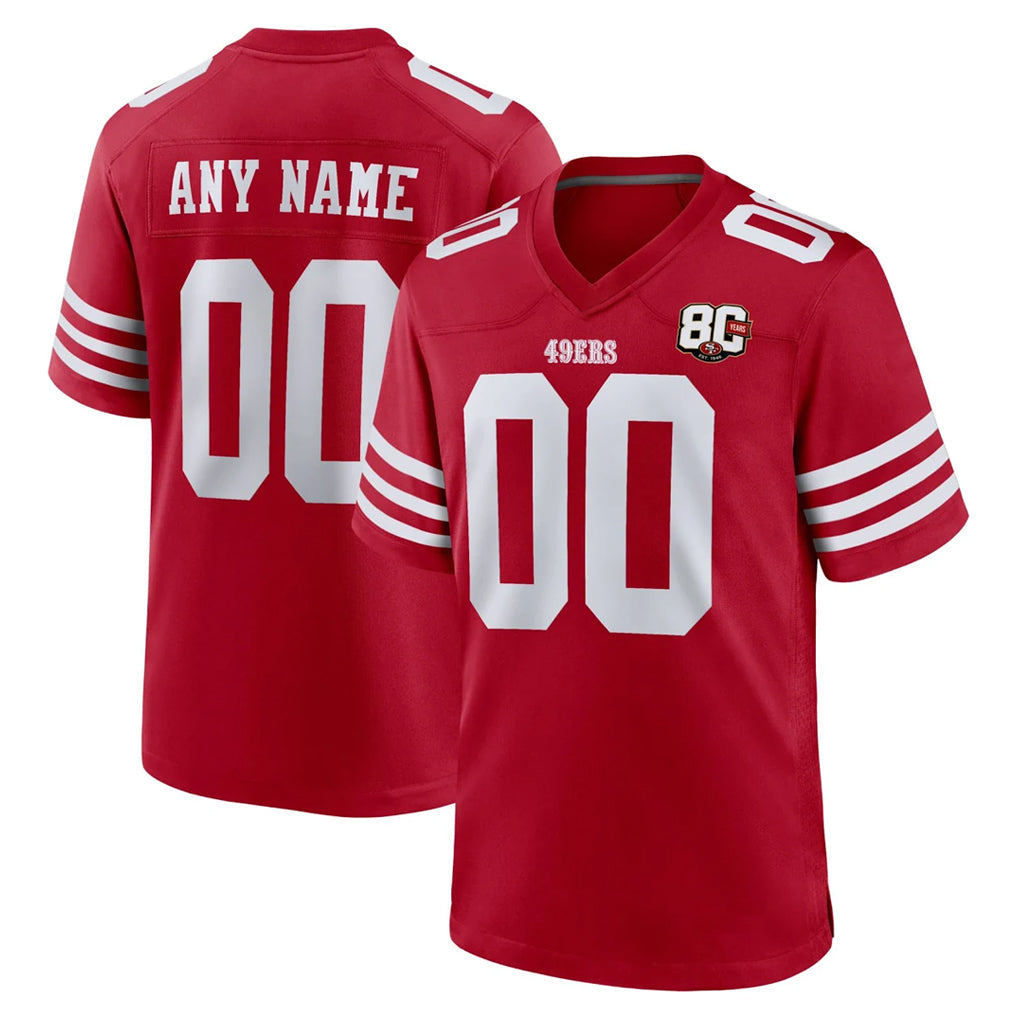 Mdoa Custom SF.49ers Red 80th Game Home Any Name & Numbers Stitched Jerseys