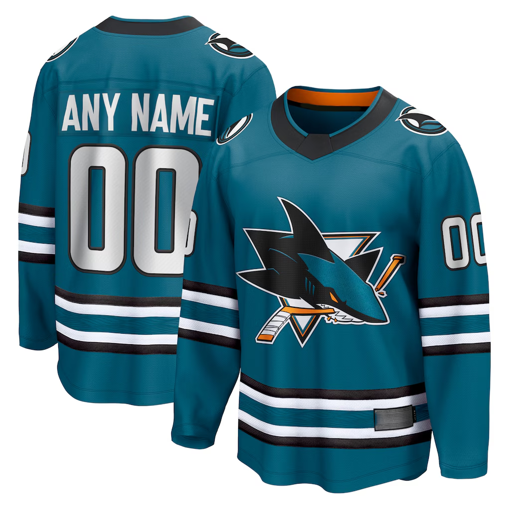 Mdoa Custom S.Jose Sharks Teal Home Breakaway Jerseys