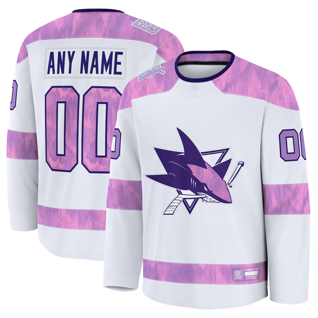 Mdoa Custom S.Jose Sharks White 2024 Hockey Fights Cancer Practice Jerseys