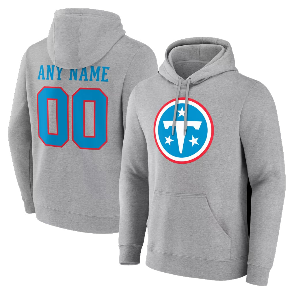 Mdoa Custom T.Titans Light Gray LOGO Pullover Hoodies Home Game Any Name & Numbers Stitched Jerseys