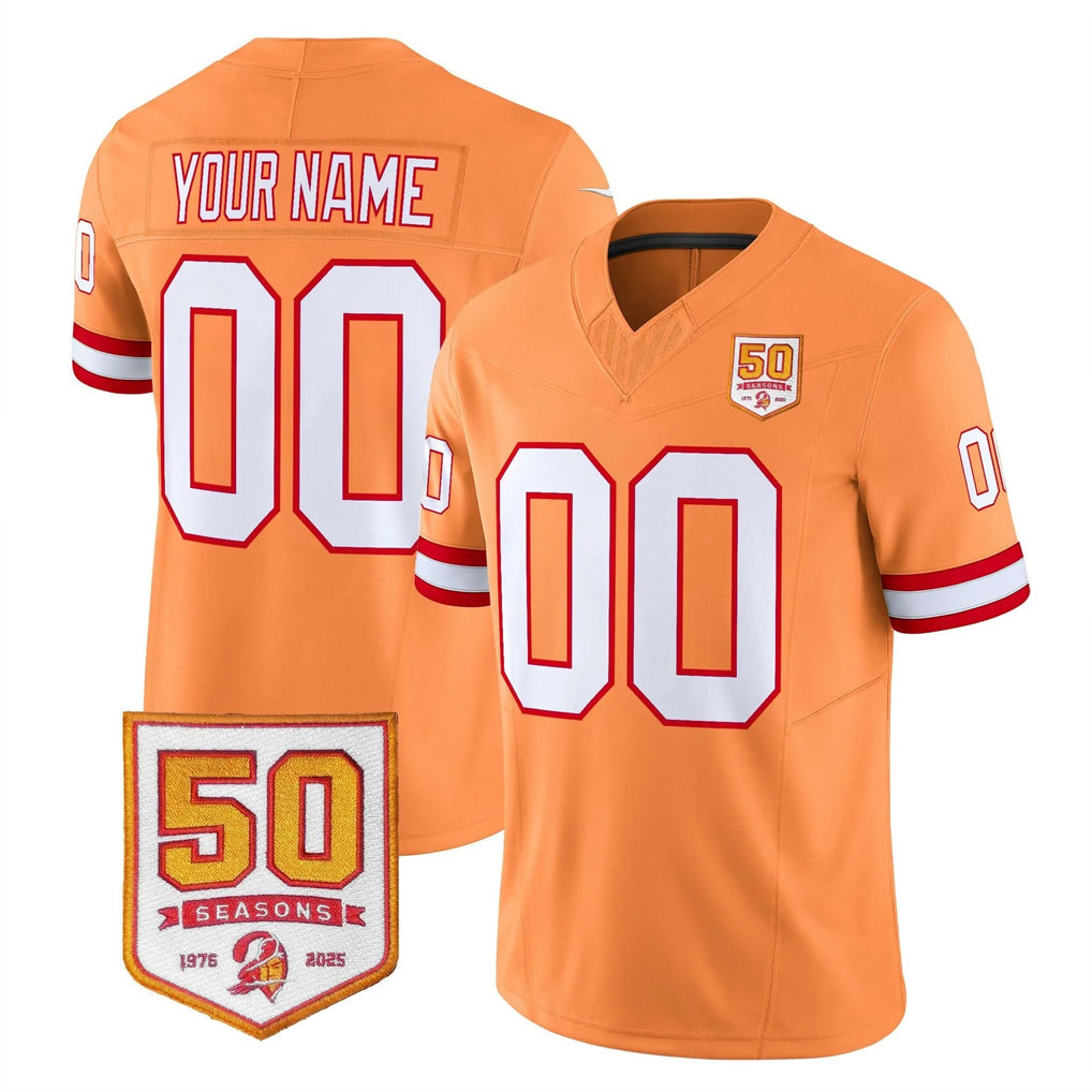 Mdoa Custom TB.Buccaneers 76' Orange 50th Season Vapor Limited Home Game Any Name & Numbers Stitched Jerseys