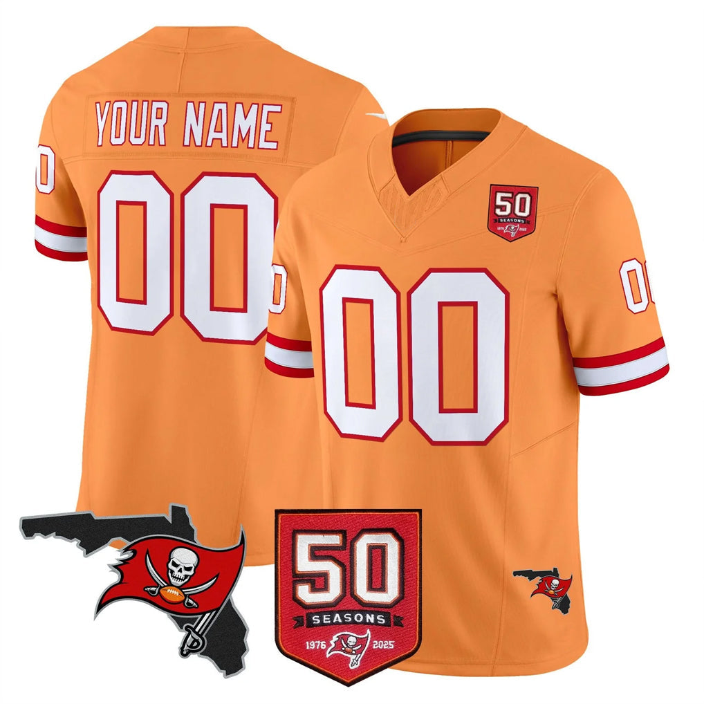 Mdoa Custom TB.Buccaneers Orange 50th Season Vapor Limited Home Game Any Name & Numbers Stitched Jerseys