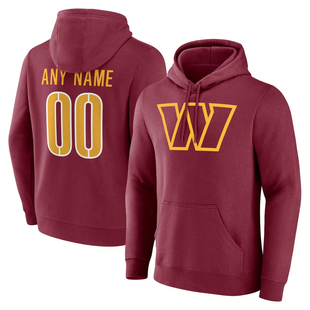 Mdoa Custom W.Commanders Burgundy LOGO Pullover Hoodies Game Any Name & Numbers Stitched Jerseys