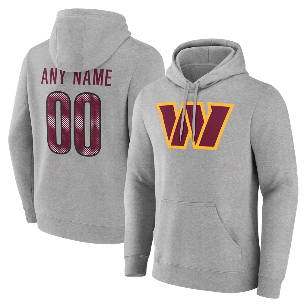 Mdoa Custom W.Commanders Gray LOGO Pullover Hoodies Game Any Name & Numbers Stitched Jerseys