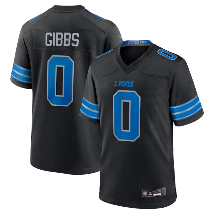 Mdoa D.Lions #0 Jahmyr Gibbs Player Black Replica Game Stitched Jerseys