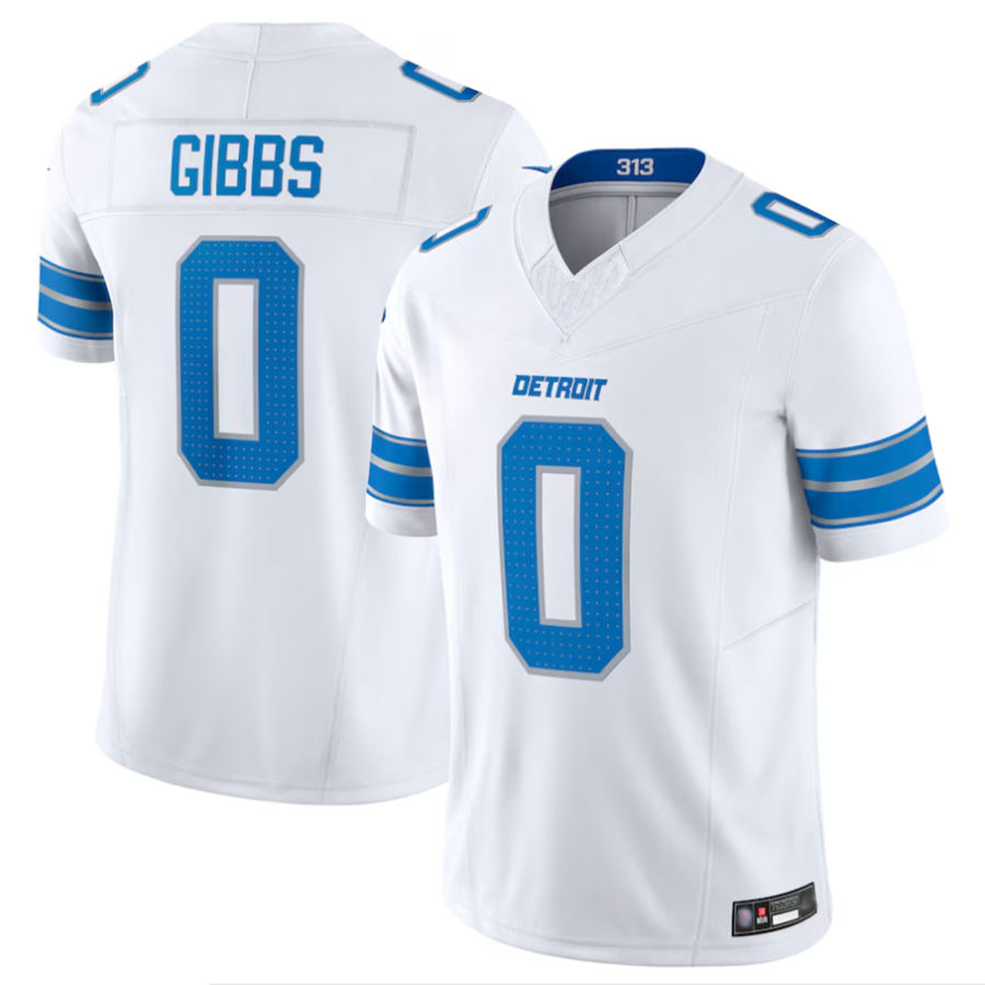 Mdoa D.Lions #0 Jahmyr Gibbs Player White Vapor F.U.S.E. Limited Replica Stitched Jerseys