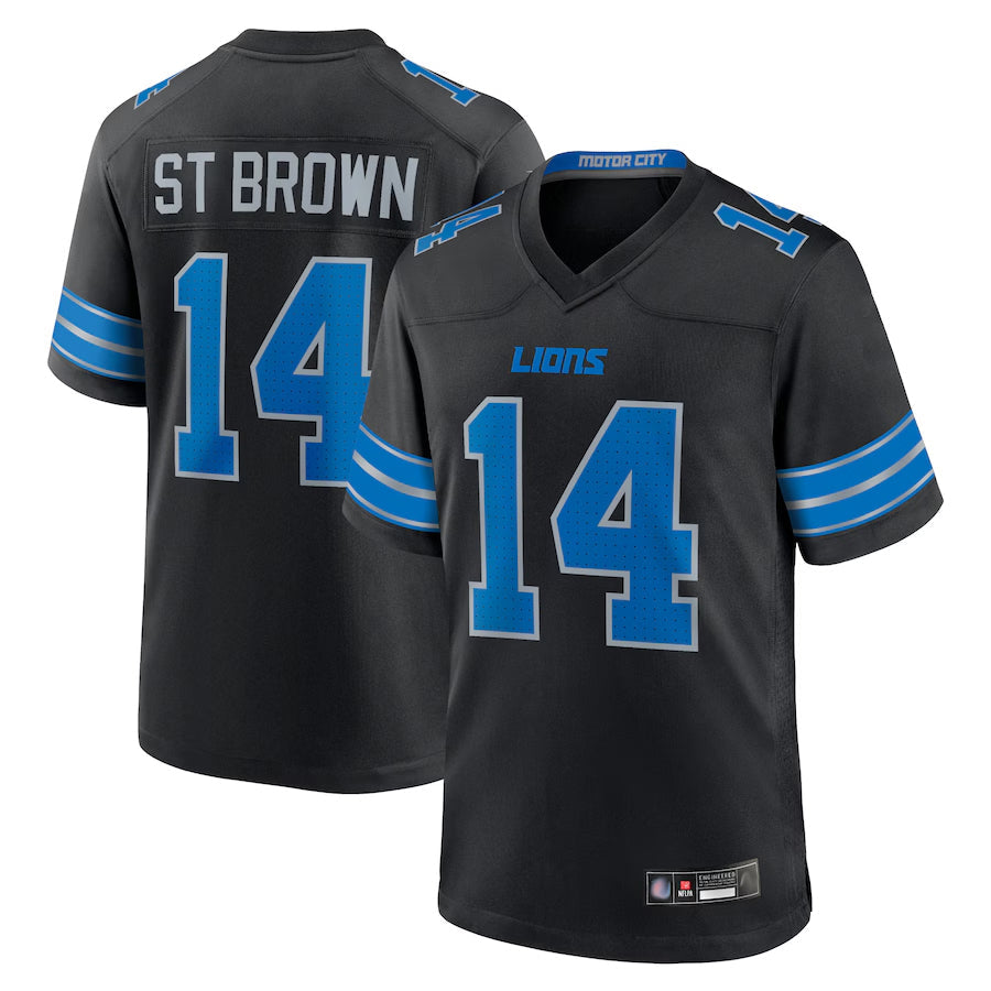 Mdoa D.Lions #14 Amon-Ra St. Brown Player Black 2nd Alternate Game Stitched Jerseys
