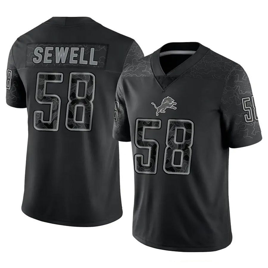 Mdoa D.Lions #58 Penei Sewell Player Black REFLECTIVE Limited Stitched Jerseys