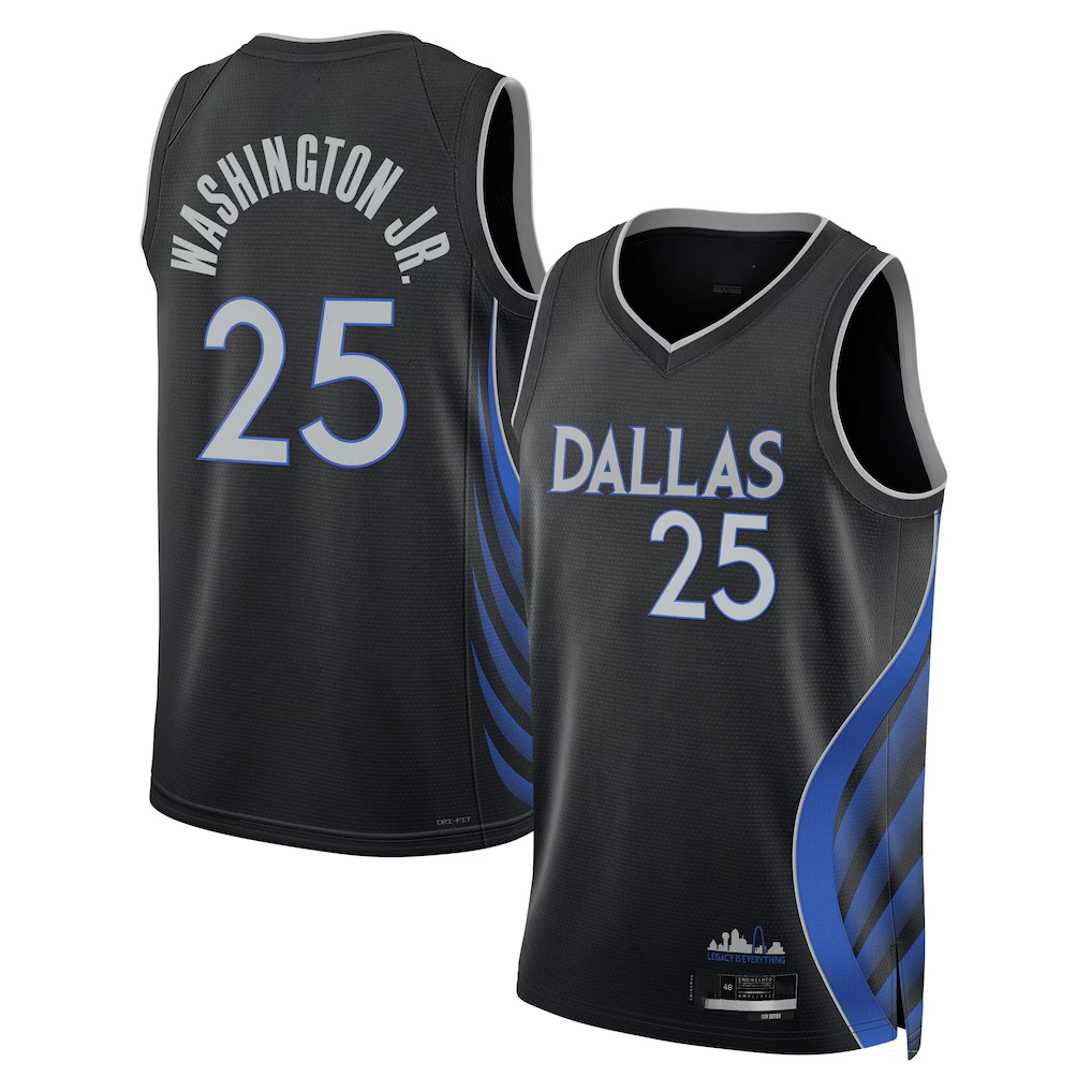 Mdoa D.Mavericks #25 P.J. Washington Jr. Black 2025-2026 City Edition Swingman Stitched Jerseys