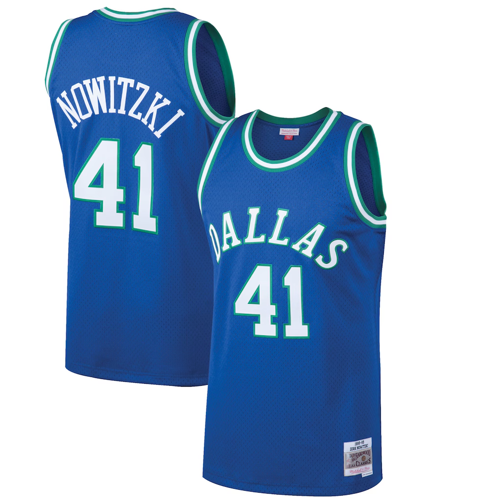 Mdoa D.Mavericks #41 Dirk Nowitzki Mitchell & Ness Blue 199899 Hardwood Classics Swingman Jerseys