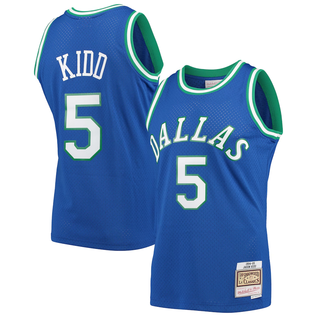 Mdoa D.Mavericks #5 Jason Kidd Mitchell & Ness Blue 1994-1995 Hardwood Classics Swingman Jerseys