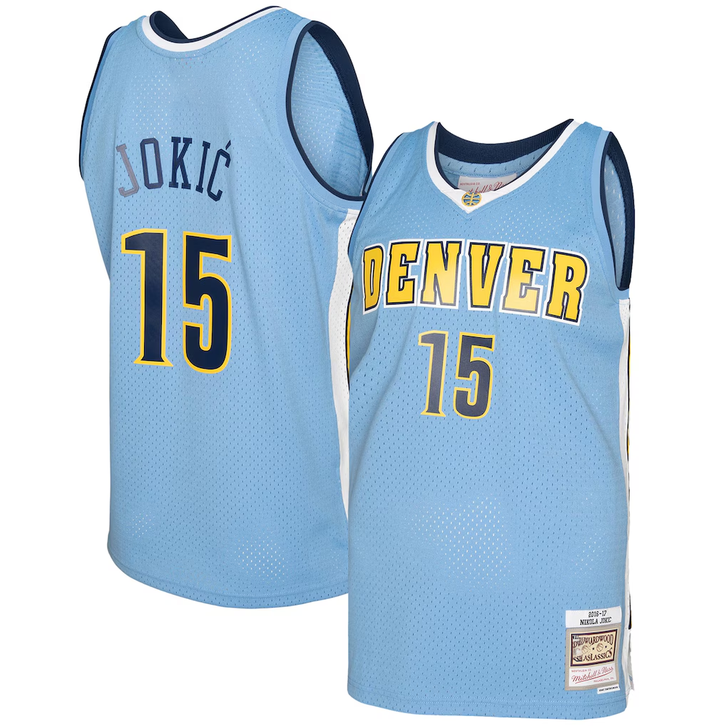Mdoa D.Nuggets #15 Nikola Jokic Mitchell & Ness Light Blue 2016-17 Swingman Jerseys