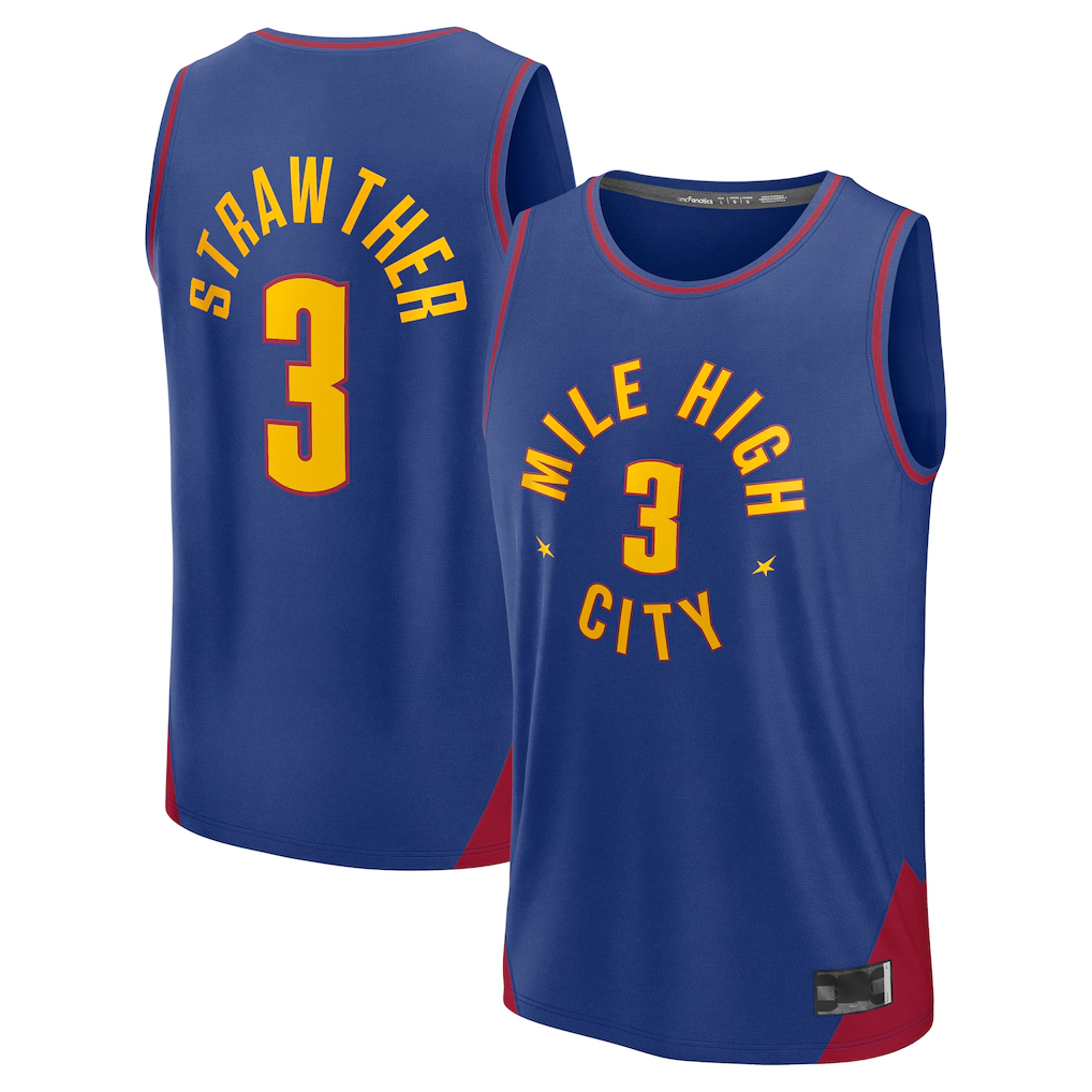 Mdoa D.Nuggets #3 Julian Strawther Blue Fast Break Replica Player Jerseys - Statement Edition