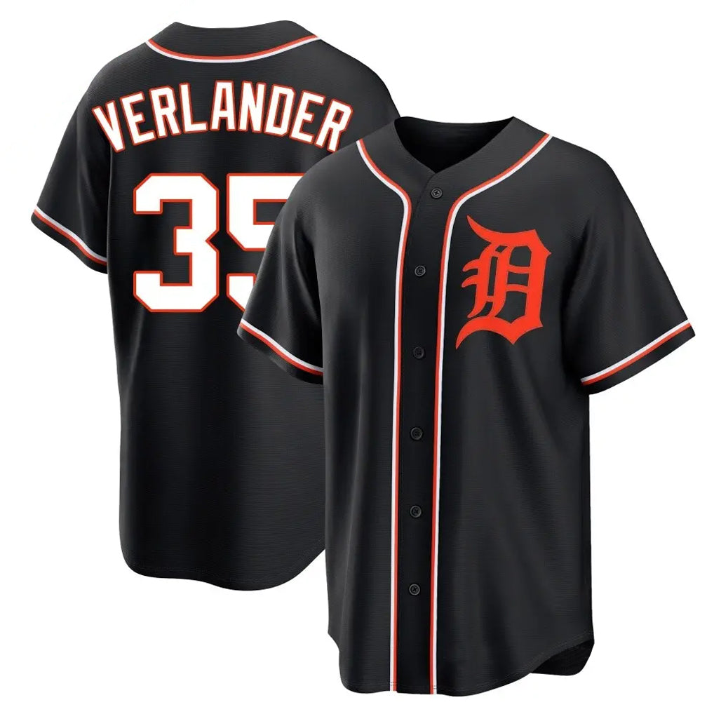 Mdoa D.Tigers #35 Justin Verlander Player Black Fashion Out Home Game Stitched Jerseys
