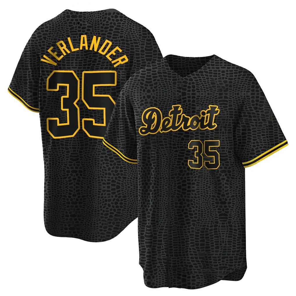 Mdoa D.Tigers #35 Justin Verlander Player Black Snake Skin City Home Game Stitched Jerseys