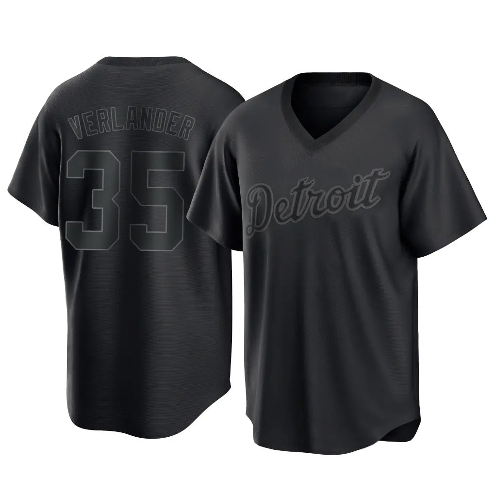 Mdoa D.Tigers #35 Justin Verlander Player Black T-shirt Home Game Stitched Jerseys