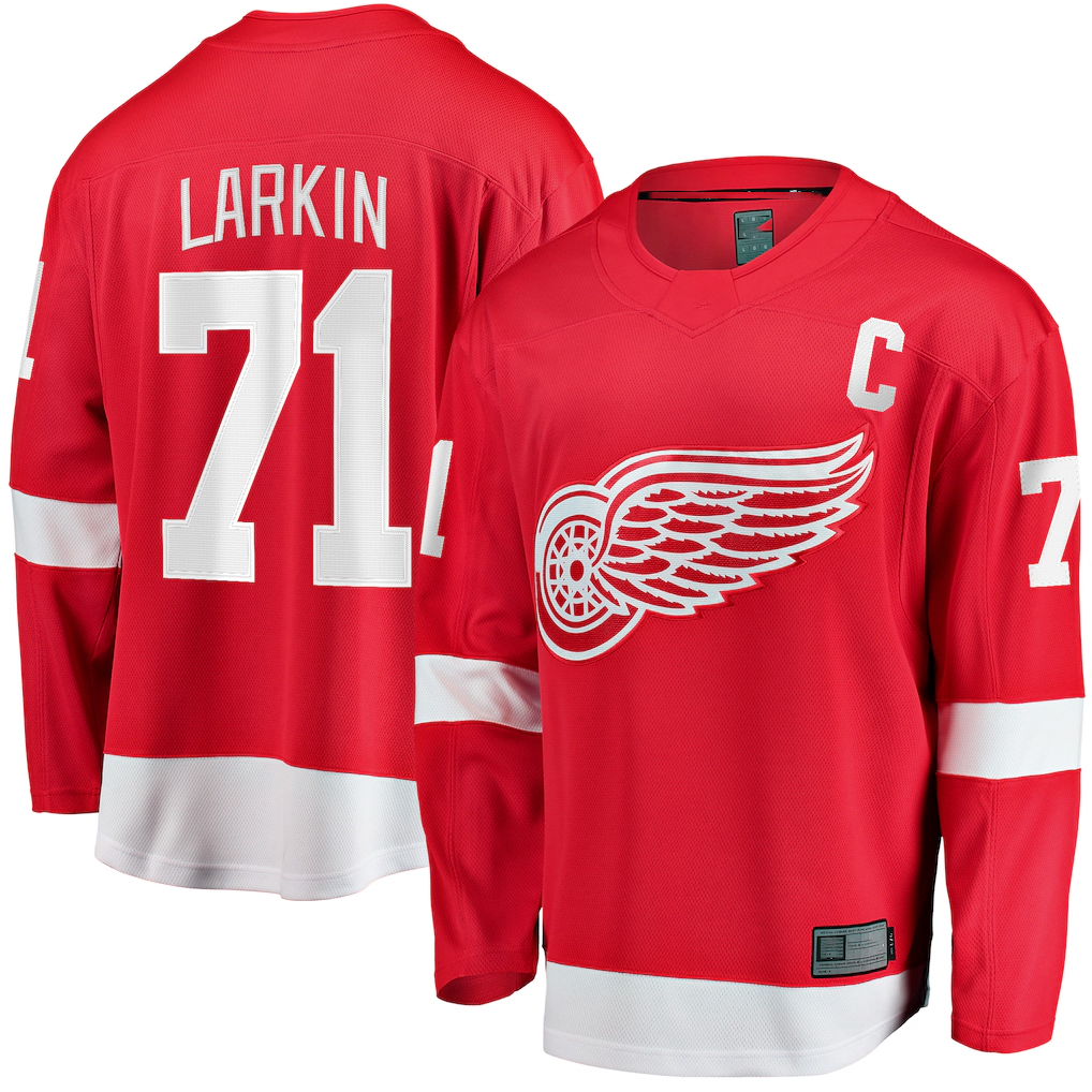 Mdoa D.Red wings #71 Dylan Larkin Branded Red Captain Home Breakaway Jerseys