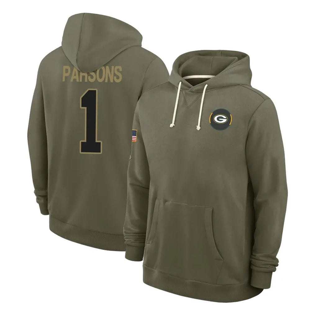 Mdoa GB.Packers #1 Micah Parsons Player Olive Salute to Service Pullover Hoodies Limited Stitched Jerseys