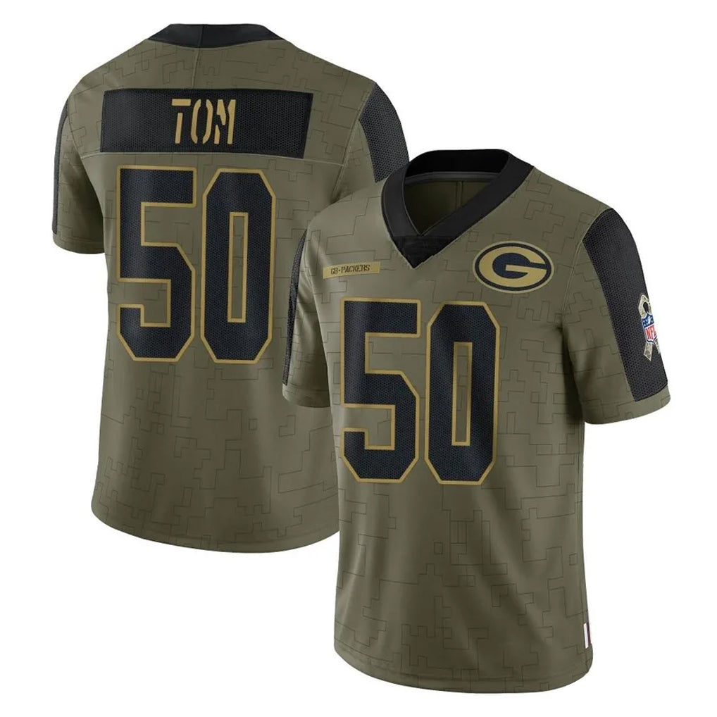 Mdoa GB.Packers #50 Zach Tom Player Olive Salute To Service Limited Game Stitched Jerseys
