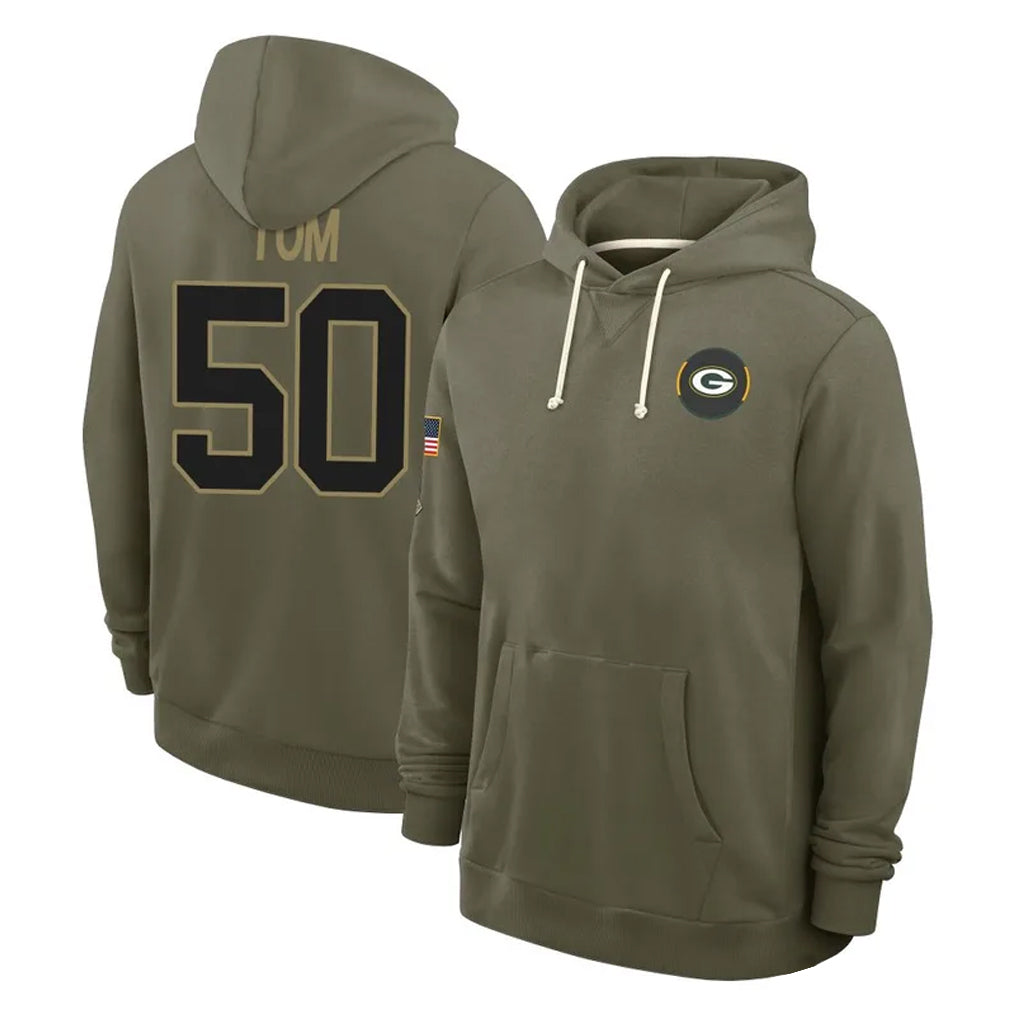 Mdoa GB.Packers #50 Zach Tom Player Olive Salute to Service Pullover Hoodies Limited Stitched Jerseys