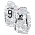 Mdoa GB.Packers #9 Christian Watson Player Arctic Camo Salute to Service Hoodies Limited Game Stitched Jerseys