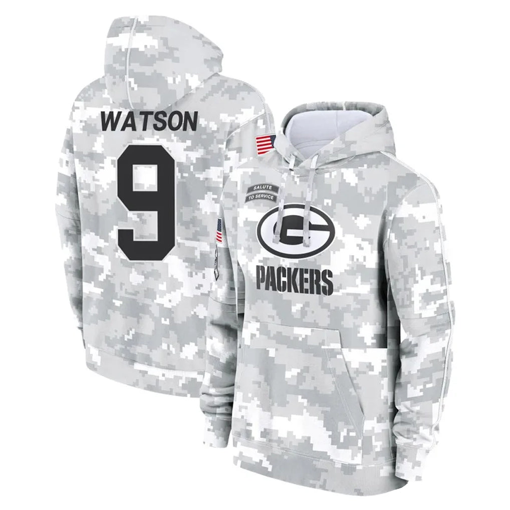 Mdoa GB.Packers #9 Christian Watson Player Arctic Camo Salute to Service Hoodies Limited Game Stitched Jerseys