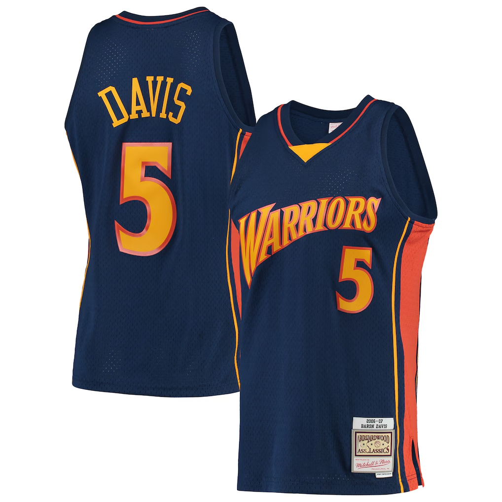 Mdoa G.State Warriors #5 Baron Davis Mitchell & Ness Navy 200607 Hardwood Classics Swingman Jerseys