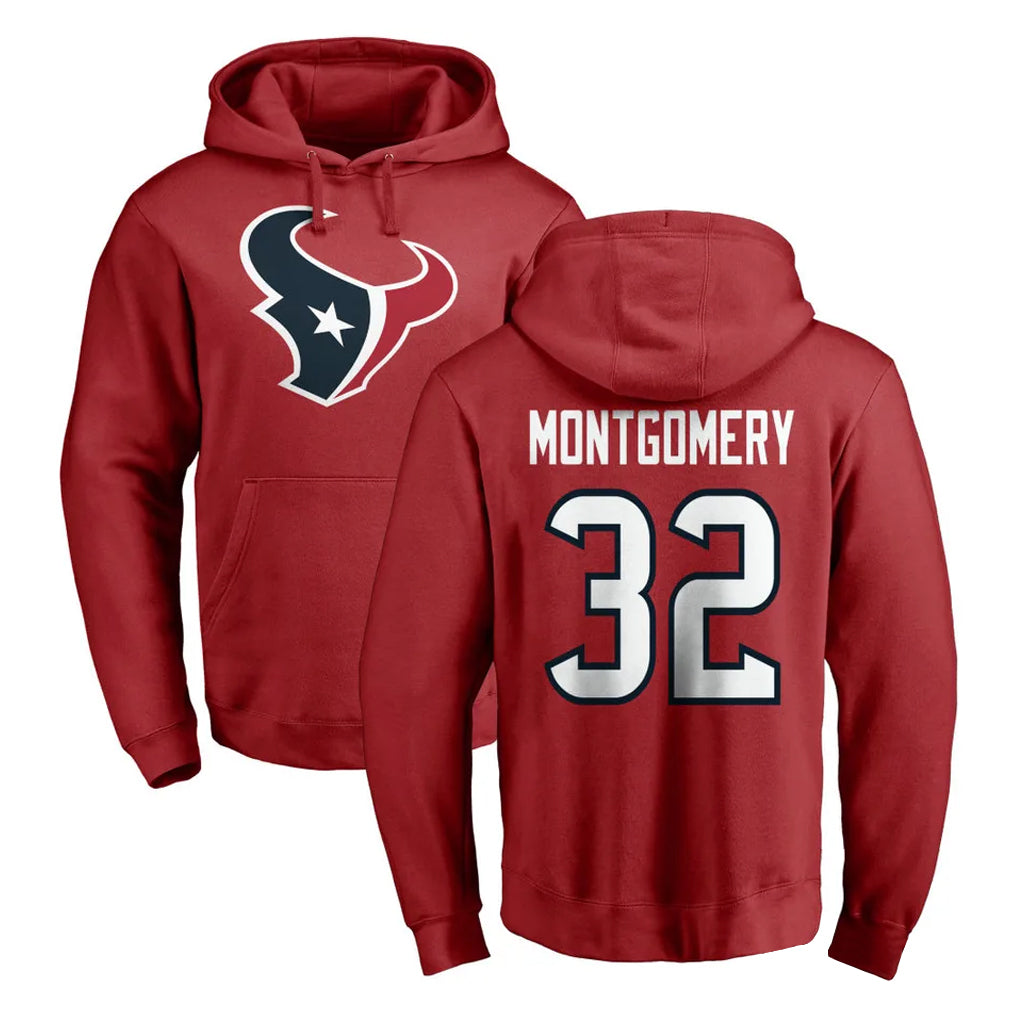 Mdoa H.Texans #32 David Montgomery Player Red Pro Line Pullover Hoodie Limited Game Stitched Jerseys