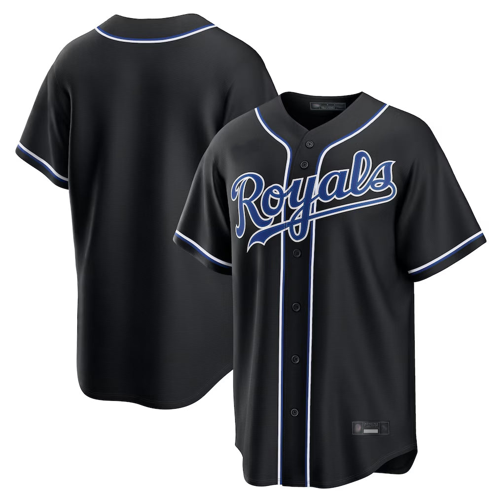 Mdoa KC.Royals Black Carbon Fashion Home Game Blank Player Stitched Jerseys