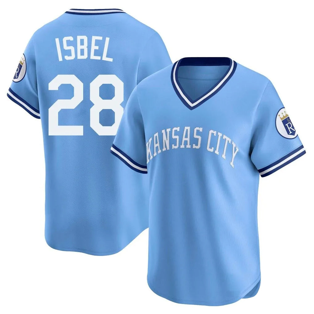 Mdoa KC.Royals #28 Kyle Isbel Player Light Blue Limited Throwback Cooperstown Collection T-shirt Stitched Jerseys