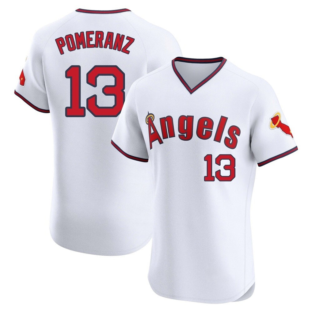Mdoa LA.Angels #13 Drew Pomeranz Player White T-shirt Home Limited Elite Stitched Jerseys