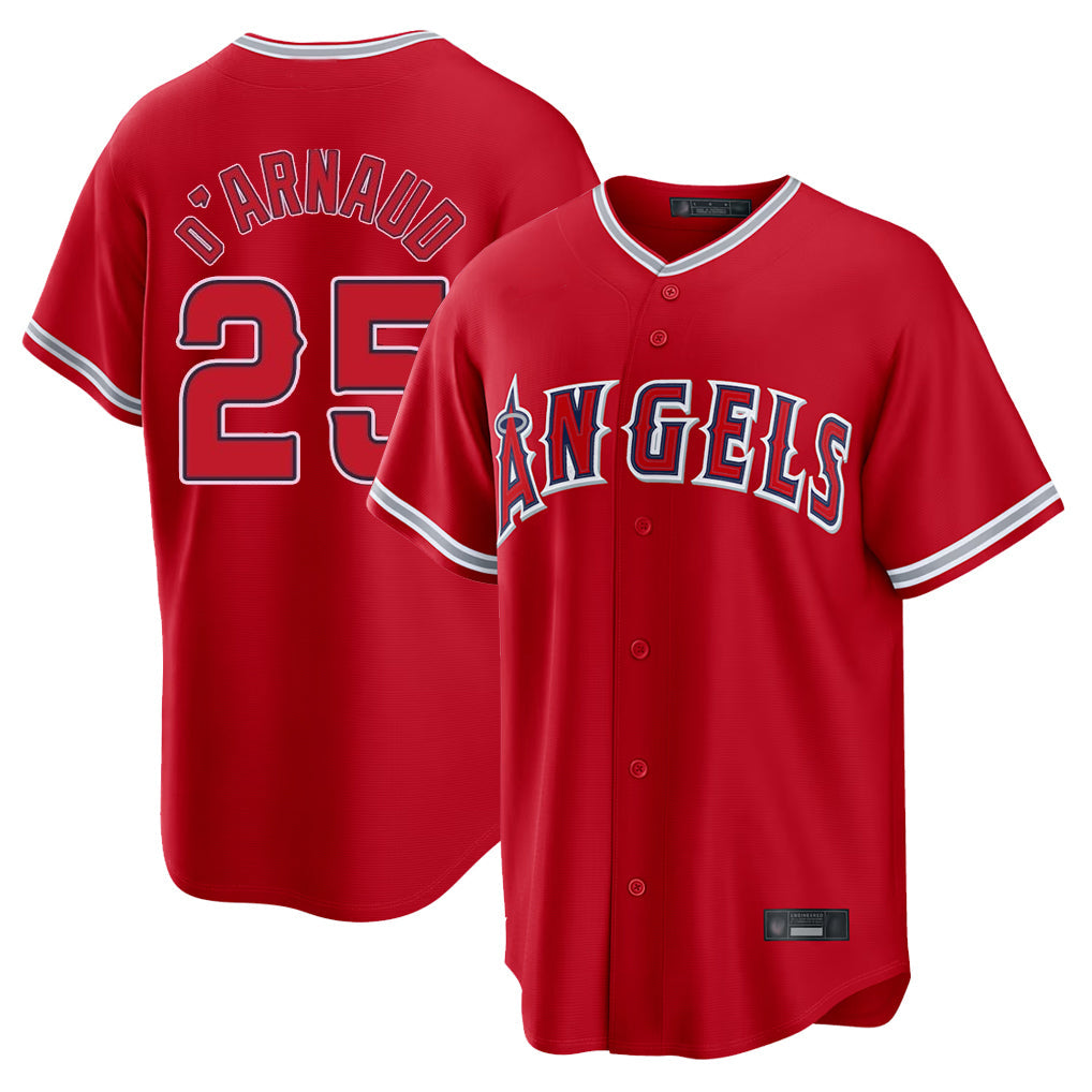 Mdoa LA.Angels #25 Travis d'Arnaud Player Red Home Game Stitched Jerseys