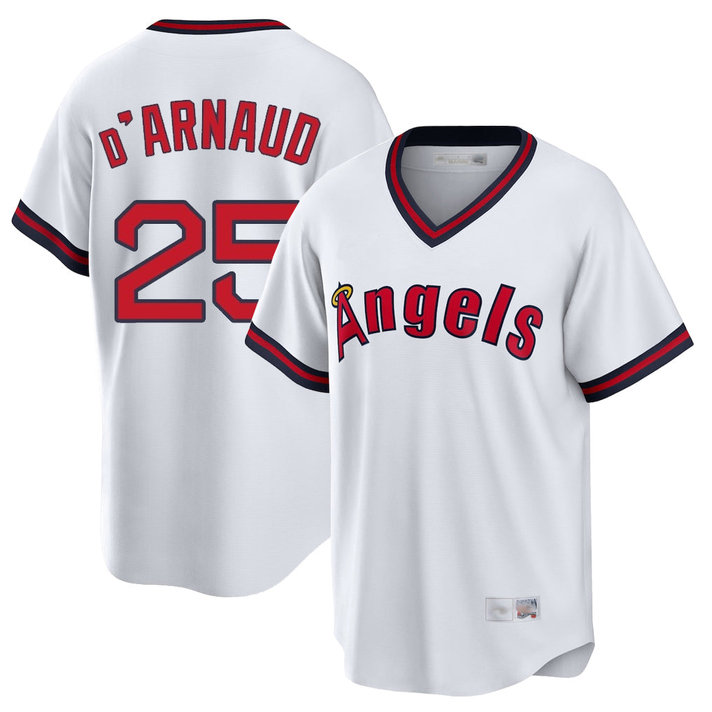 Mdoa LA.Angels #25 Travis d'Arnaud Player White T-shirt Home Game Stitched Jerseys