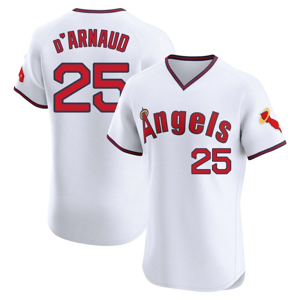 Mdoa LA.Angels #25 Travis d'Arnaud Player White T-shirt Home Limited Elite Stitched Jerseys