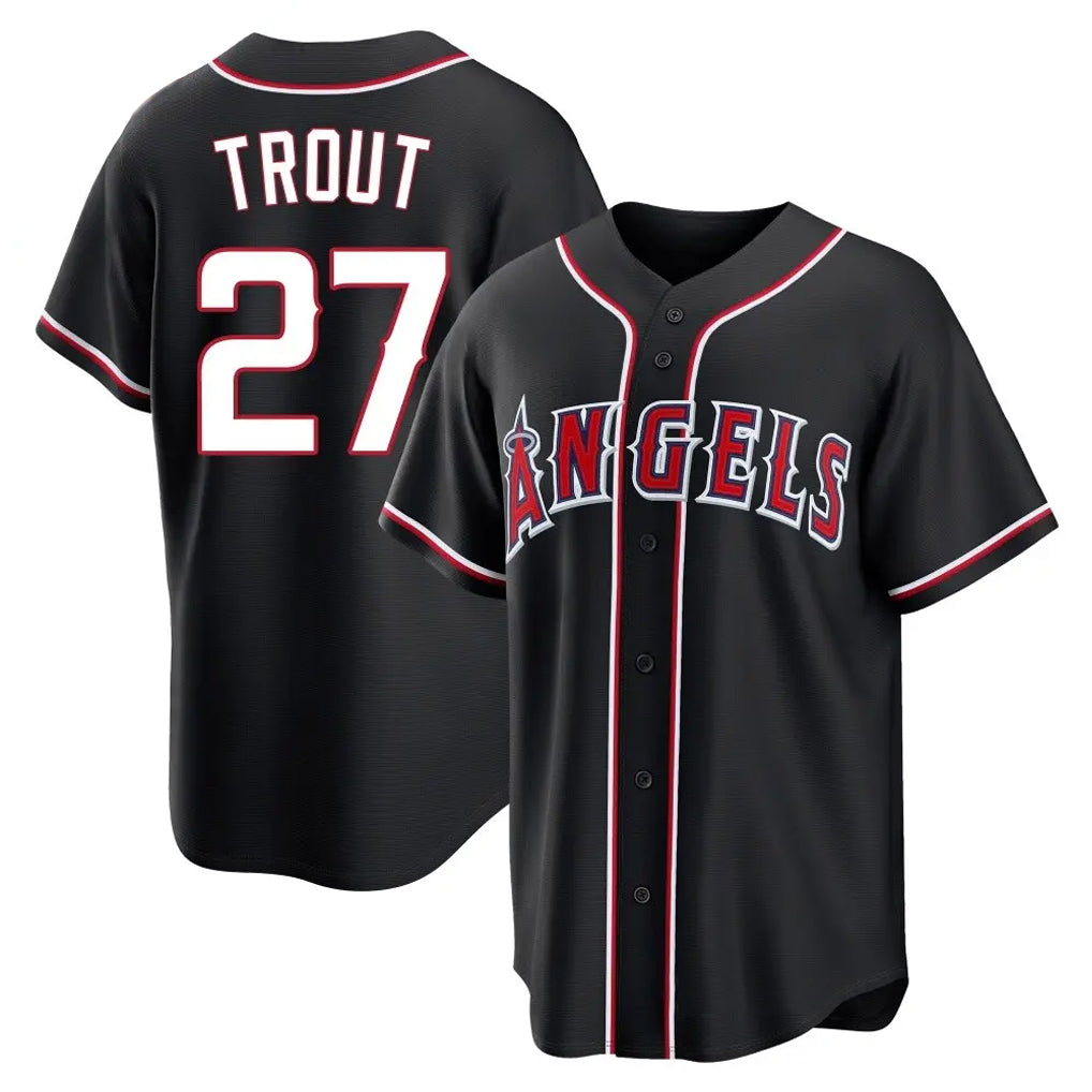 Mdoa LA.Angels #27 Mike Trout Player Black Fashion Out Home Game Stitched Jerseys