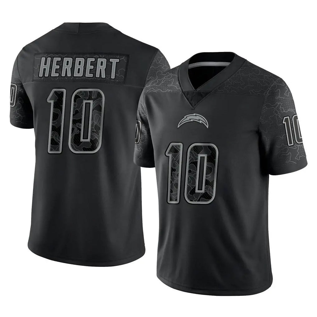Mdoa LA.Chargers #10 Justin Herbert Player Black Limited Reflective Home Game Stitched Jerseys