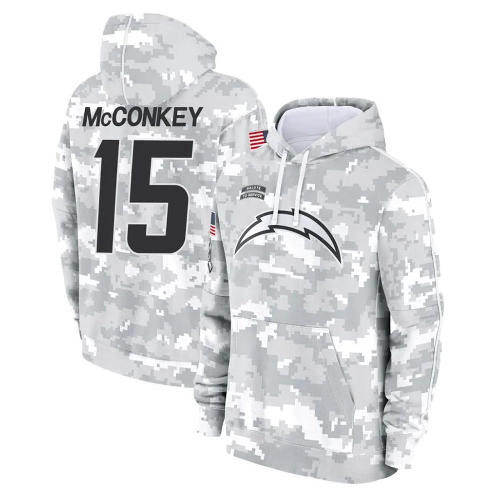 Mdoa LA.Chargers #15 Ladd McConkey Player Arctic Camo Salute to Service Hoodies Game Stitched Jerseys