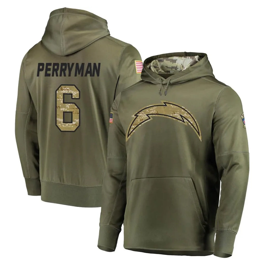 Mdoa LA.Chargers #6 Denzel Perryman Player Olive Salute to Service Pullover Hoodies Home Game Stitched Jerseys