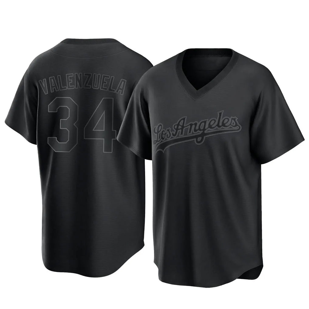 Mdoa LA.Dodgers #34 Fernando Valenzuela Player Black Pitch Fashion T-shirt Stitched Jerseys