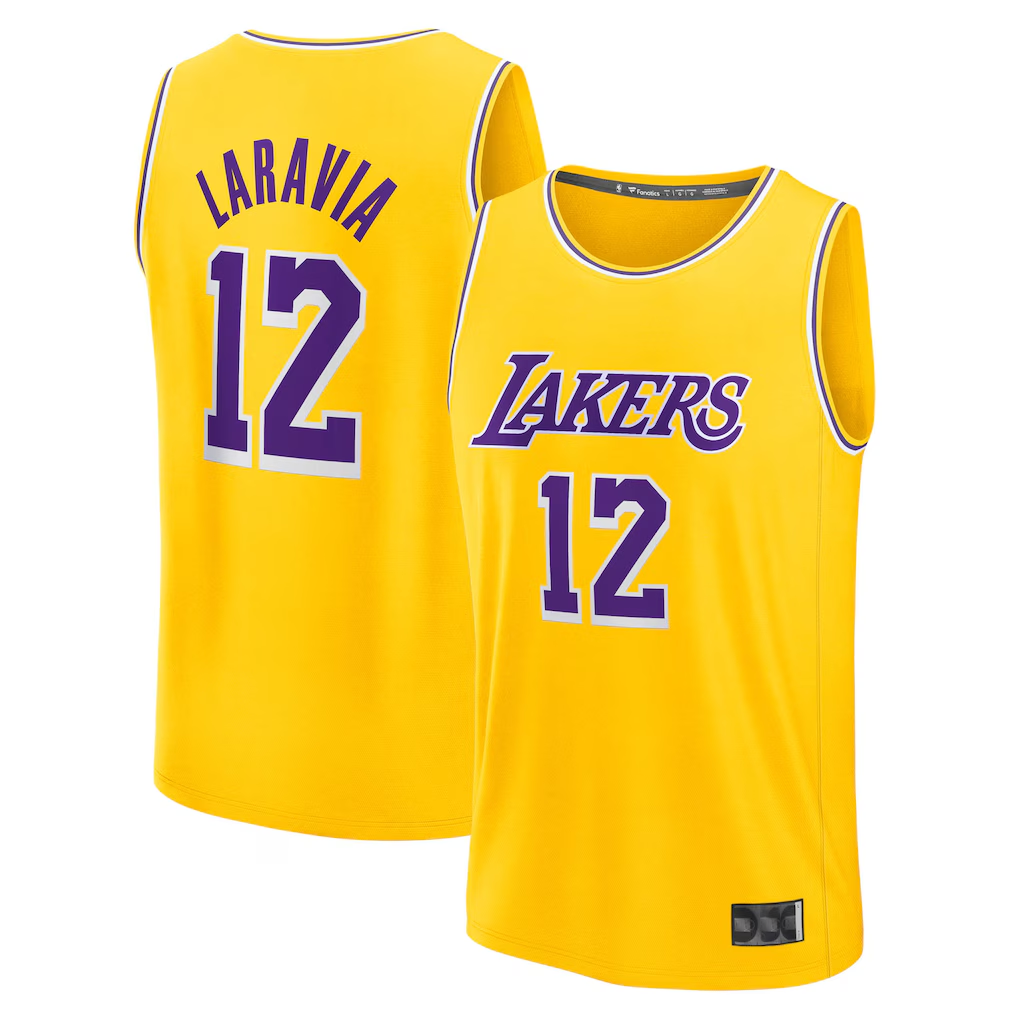 Mdoa LA.Lakers #12 Jake LaRavia Gold Fast Break Replica Stitched Jerseys - Icon Edition