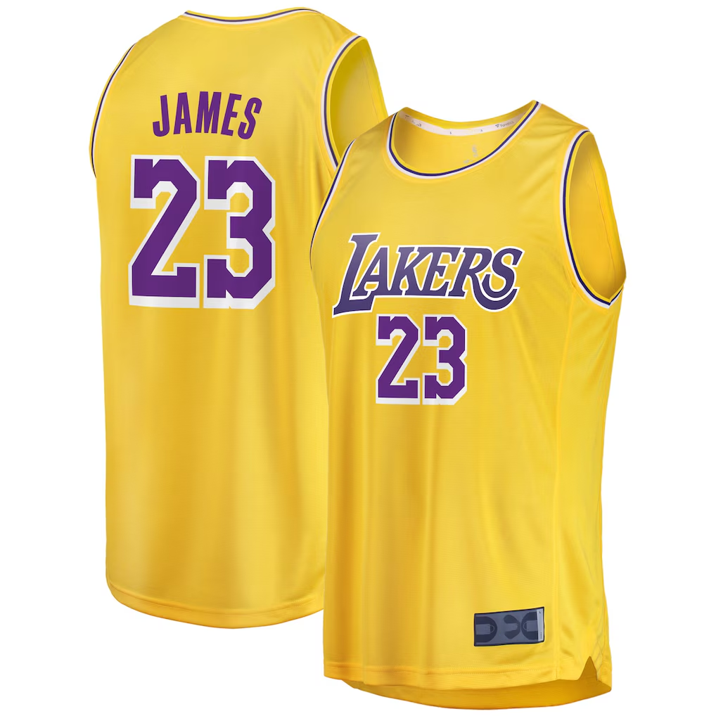 Mdoa LA.Lakers #23 LeBron James Gold Big & Tall Fast Break Player Stitched Jerseys - Icon Edition