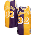Mdoa LA.Lakers #32 Magic Johnson Mitchell & Ness PurpleGold Big & Tall Hardwood Classics 198485 Split Swingman Jerseys