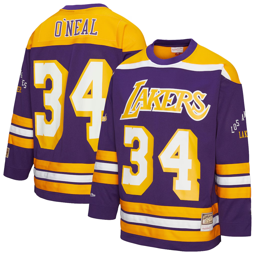 Mdoa LA.Lakers #34 Shaquille O'Neal Mitchell & Ness Purple Maxxed Out Fashion Hockey Stitched Jerseys