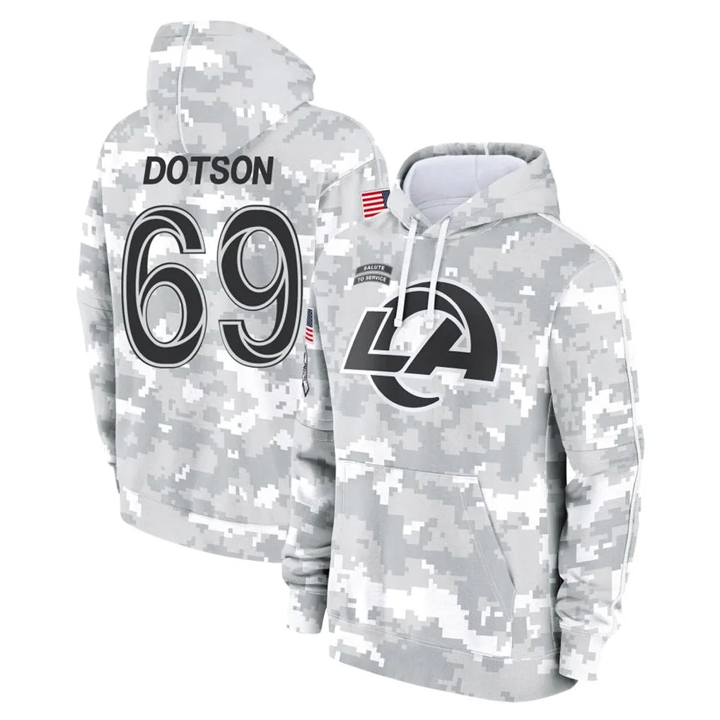 Mdoa LA.Rams #69 Kevin Dotson Player Arctic Camo Salute to Service Hoodies Limited Game Stitched Jerseys