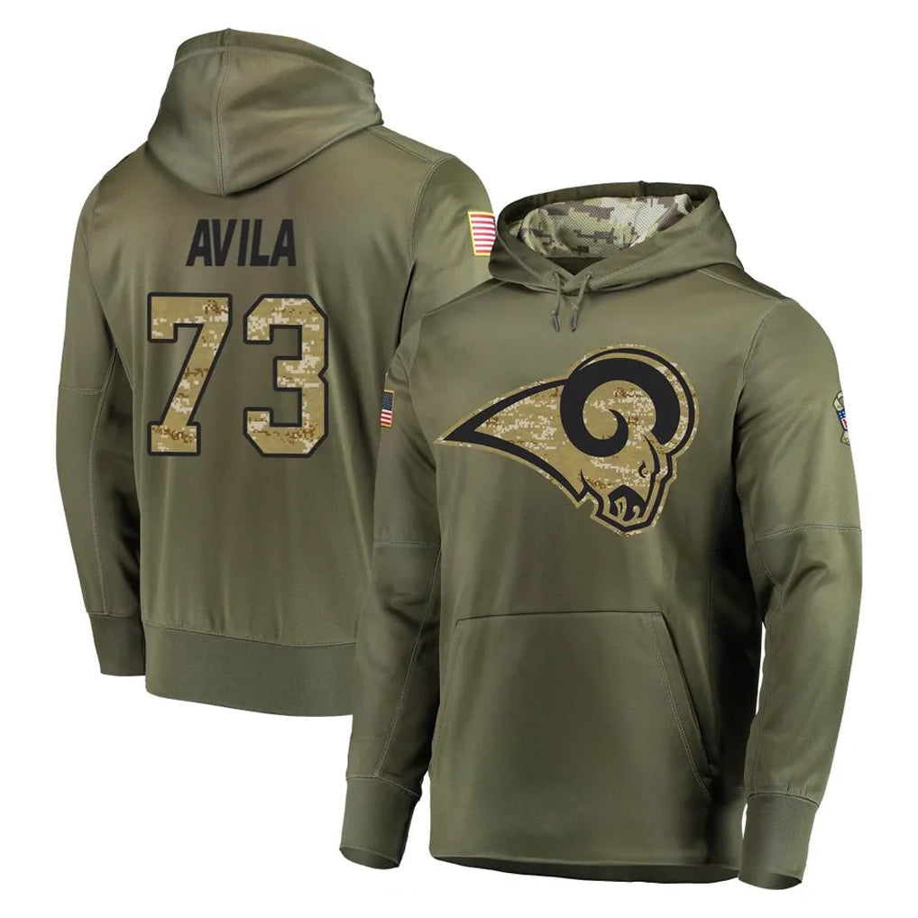 Mdoa LA.Rams #73 Steve Avila Player Olive Salute to Service Pullover Hoodies Home Game Stitched Jerseys