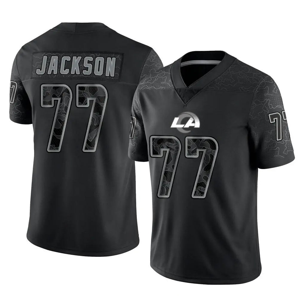 Mdoa LA.Rams #77 Alaric Jackson Player Black Limited Reflective Home Game Stitched Jerseys